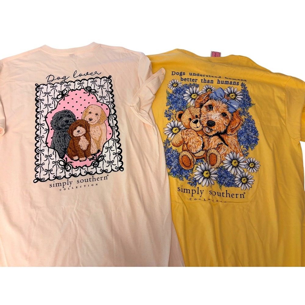 Cute Simply Southern Dog Graphic T-Shirt Bundle XL Yellow Cream Animal Lover Tee